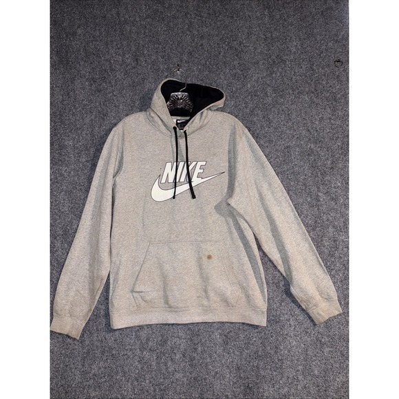 Nike‎ Mens M Gray Logo Swoosh Hoodie distressed - Picture 1 of 10